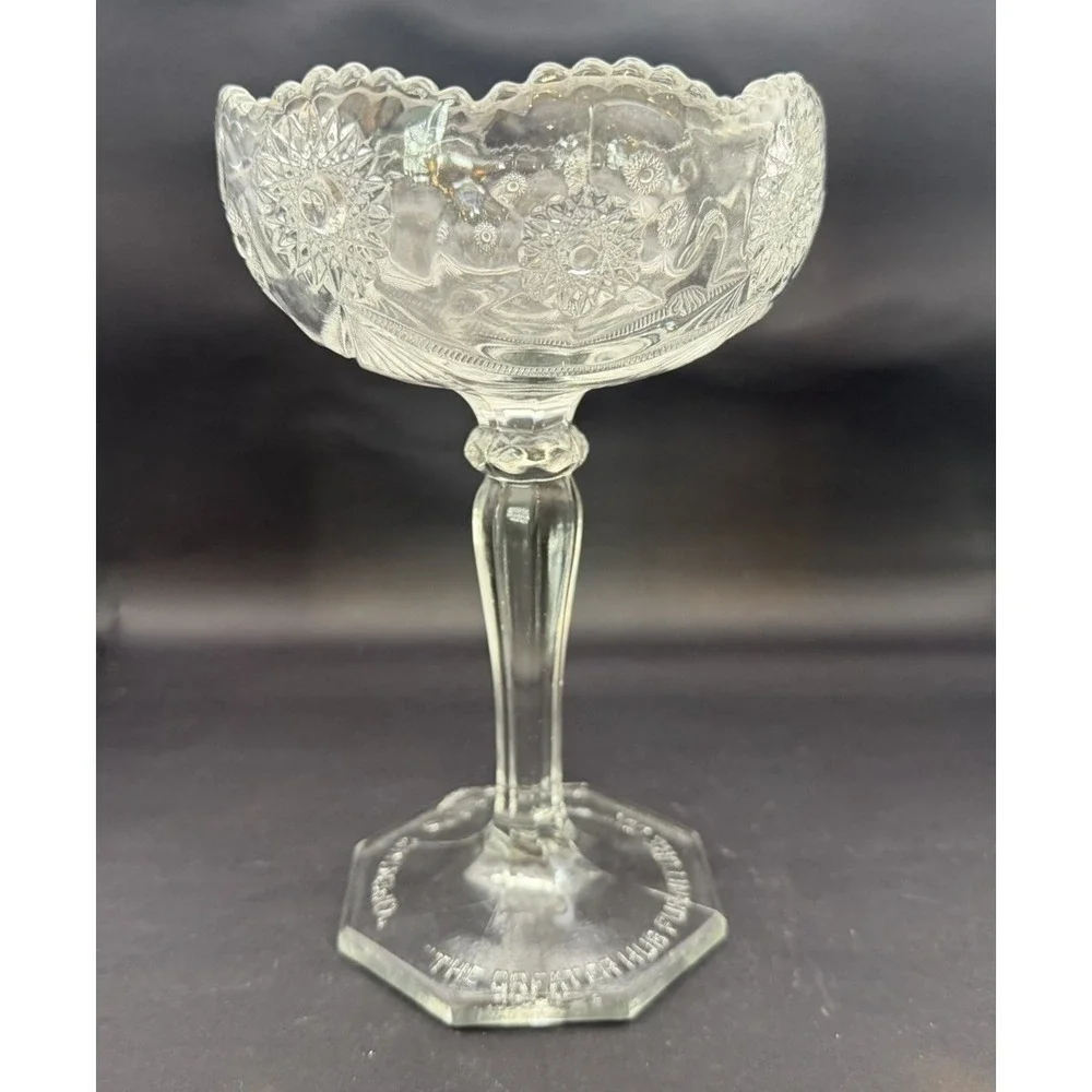 Vintage Greater Hub Furniture Co Opening Souvenir Glass Compote Bowl